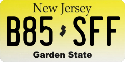 NJ license plate B85SFF