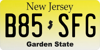 NJ license plate B85SFG