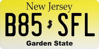 NJ license plate B85SFL