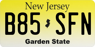 NJ license plate B85SFN