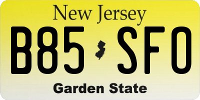 NJ license plate B85SFO