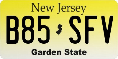 NJ license plate B85SFV