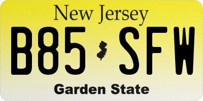 NJ license plate B85SFW