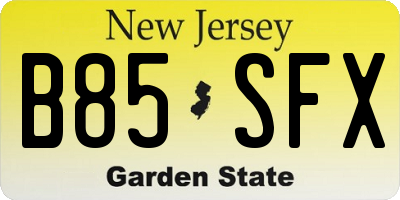 NJ license plate B85SFX