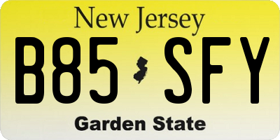NJ license plate B85SFY