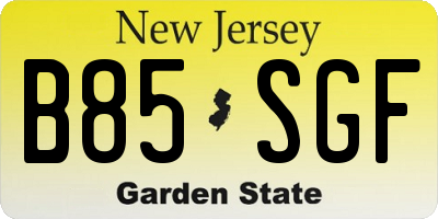 NJ license plate B85SGF
