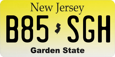 NJ license plate B85SGH