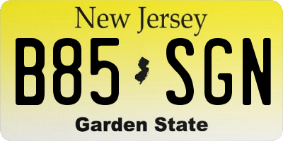 NJ license plate B85SGN