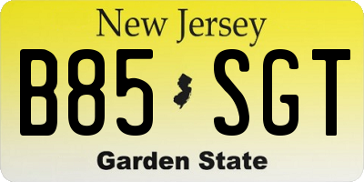 NJ license plate B85SGT
