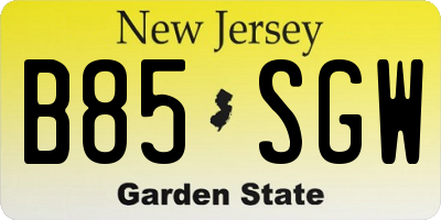 NJ license plate B85SGW