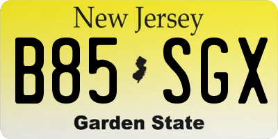 NJ license plate B85SGX