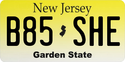 NJ license plate B85SHE