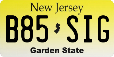 NJ license plate B85SIG