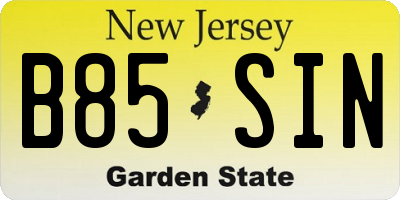 NJ license plate B85SIN