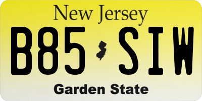 NJ license plate B85SIW