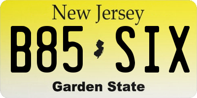 NJ license plate B85SIX