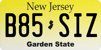 NJ license plate B85SIZ