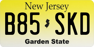 NJ license plate B85SKD