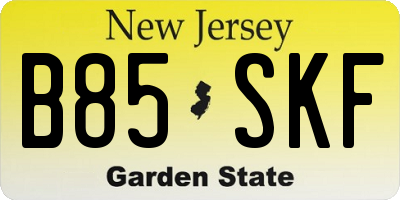 NJ license plate B85SKF