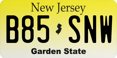 NJ license plate B85SNW