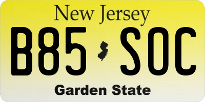 NJ license plate B85SOC