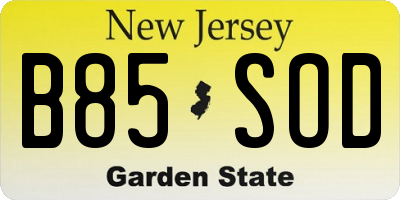 NJ license plate B85SOD