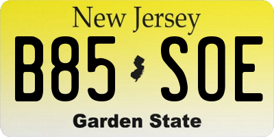NJ license plate B85SOE