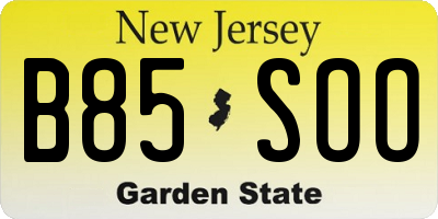 NJ license plate B85SOO