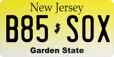 NJ license plate B85SOX