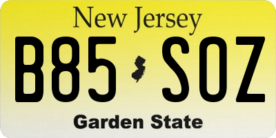 NJ license plate B85SOZ