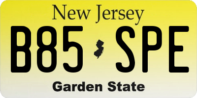 NJ license plate B85SPE
