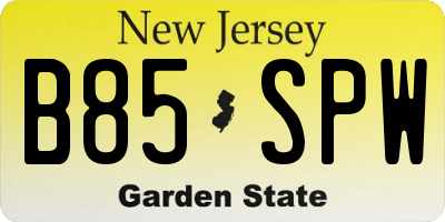 NJ license plate B85SPW