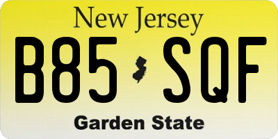 NJ license plate B85SQF