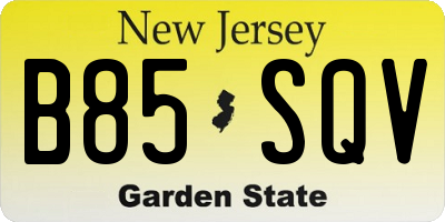 NJ license plate B85SQV