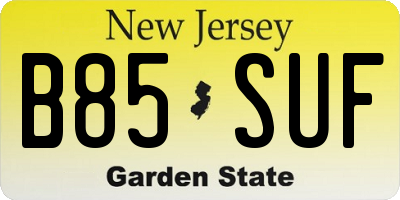 NJ license plate B85SUF