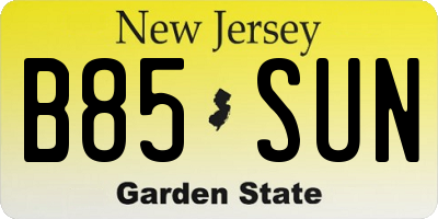 NJ license plate B85SUN