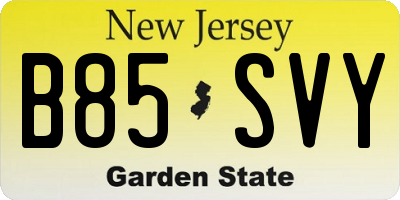NJ license plate B85SVY