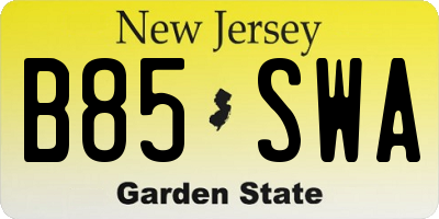 NJ license plate B85SWA