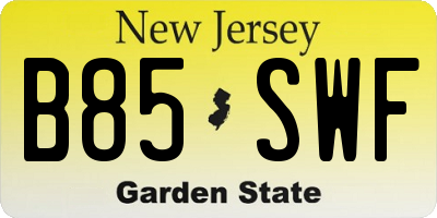 NJ license plate B85SWF