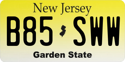 NJ license plate B85SWW