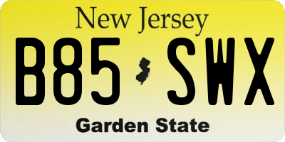 NJ license plate B85SWX