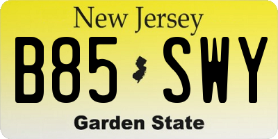 NJ license plate B85SWY
