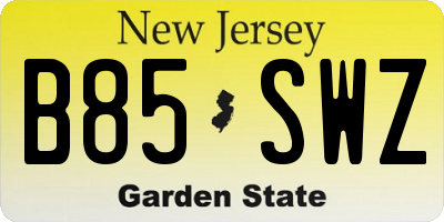 NJ license plate B85SWZ