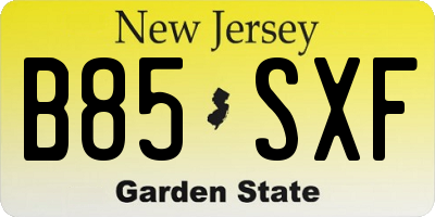 NJ license plate B85SXF