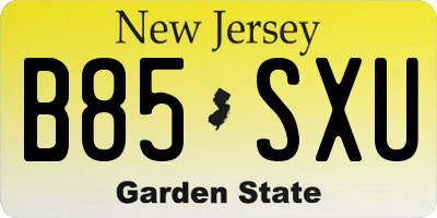 NJ license plate B85SXU