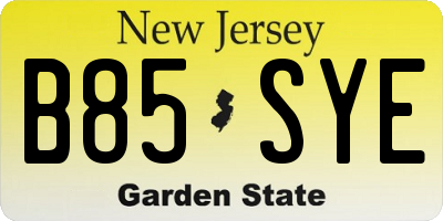 NJ license plate B85SYE