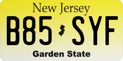 NJ license plate B85SYF