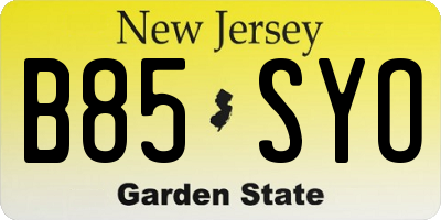 NJ license plate B85SYO