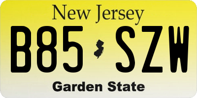 NJ license plate B85SZW
