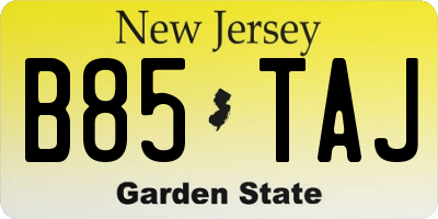 NJ license plate B85TAJ